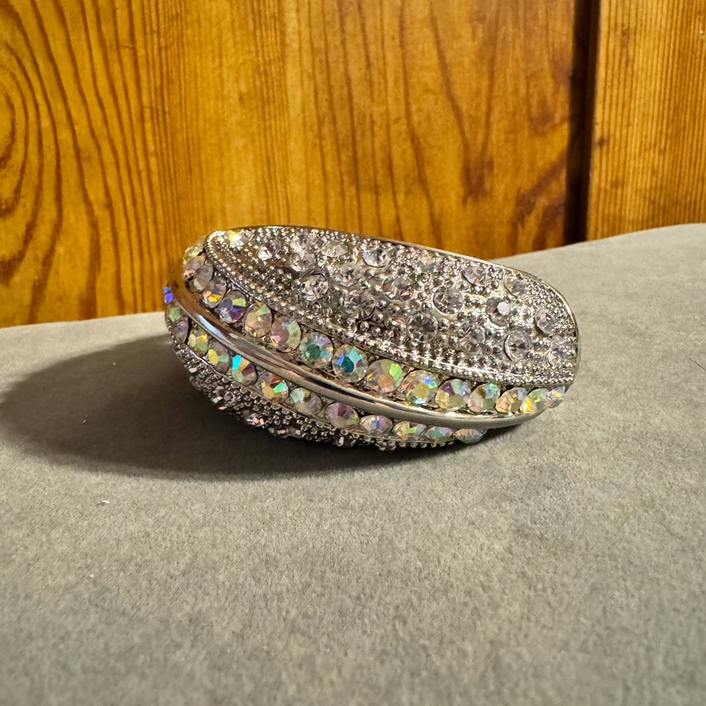 Chunky Statement, Rhinestone, Silver Tone Bracelet - image 3